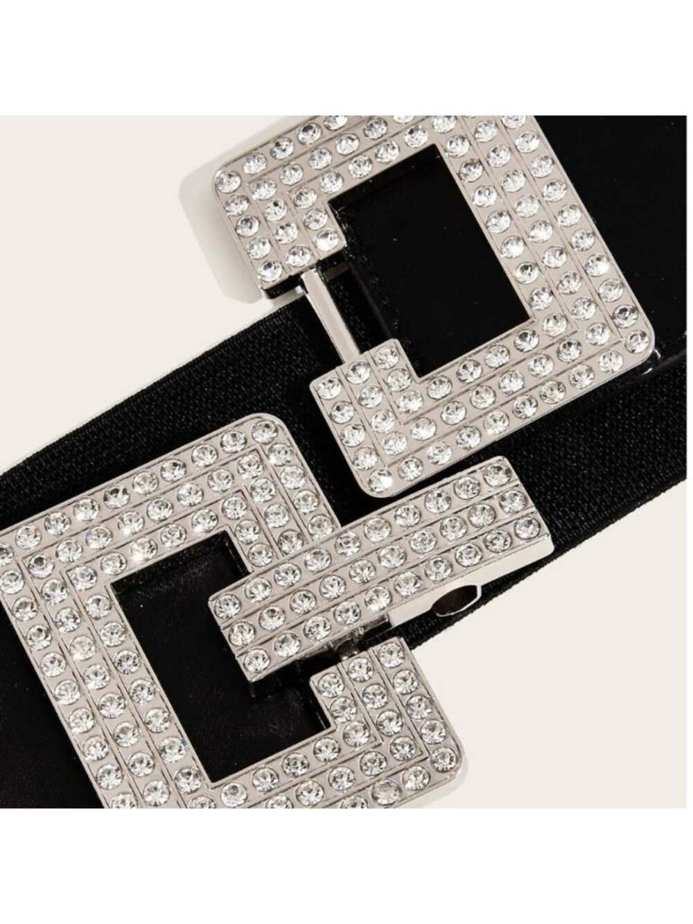 Silver/Black Square Rhinestone Stretch Belt - Picture 4 of 5